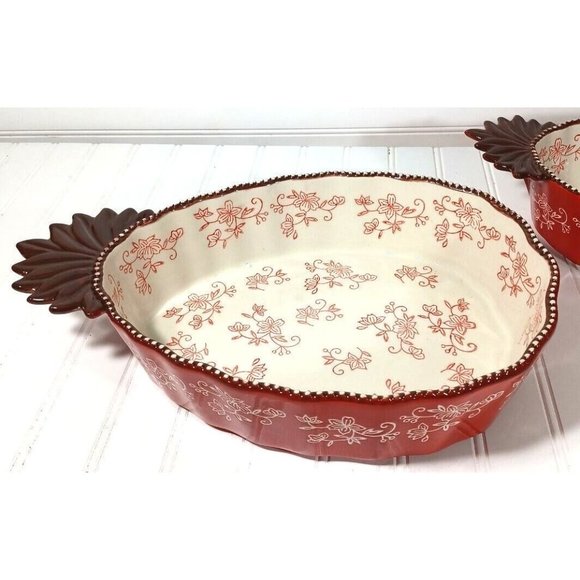 RARE Temptations Tara Bakeware Red Floral Lace 2Pc Pineapple Set Nest Bake Serve - Picture 5 of 11